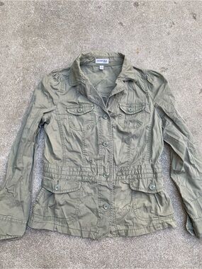 St. John's Bay Women's Olive Green Utility Jacket Military Field Coat Pockets S